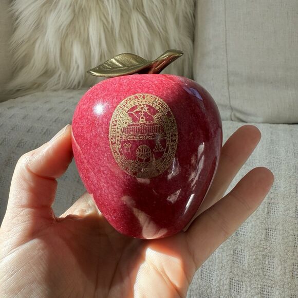 University Vermont UVM Paperweight Red Stone Gold Seal Apple Teacher Education - Picture 1 of 10